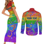 Sydney Mardi Gras Couples Matching Short Sleeve Bodycon Dress and Long Sleeve Button Shirt Pride Rainbow Glitter Colorful Style