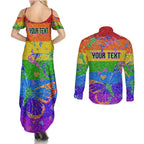 Sydney Mardi Gras Couples Matching Summer Maxi Dress and Long Sleeve Button Shirt Pride Rainbow Glitter Colorful Style