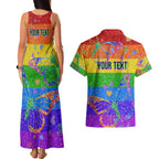 Sydney Mardi Gras Couples Matching Tank Maxi Dress and Hawaiian Shirt Pride Rainbow Glitter Colorful Style