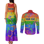 Sydney Mardi Gras Couples Matching Tank Maxi Dress and Long Sleeve Button Shirt Pride Rainbow Glitter Colorful Style
