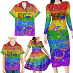 Sydney Mardi Gras Family Matching Long Sleeve Bodycon Dress and Hawaiian Shirt Pride Rainbow Glitter Colorful Style