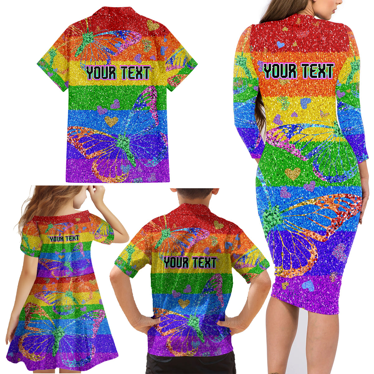 Sydney Mardi Gras Family Matching Long Sleeve Bodycon Dress and Hawaiian Shirt Pride Rainbow Glitter Colorful Style