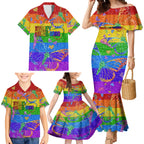 Sydney Mardi Gras Family Matching Mermaid Dress and Hawaiian Shirt Pride Rainbow Glitter Colorful Style