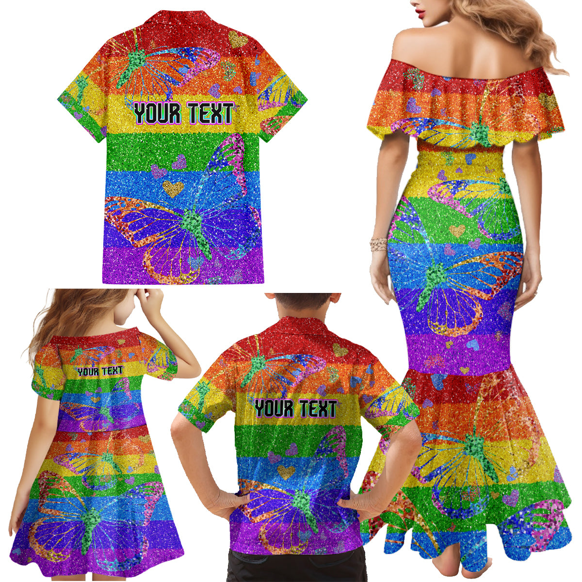 Sydney Mardi Gras Family Matching Mermaid Dress and Hawaiian Shirt Pride Rainbow Glitter Colorful Style