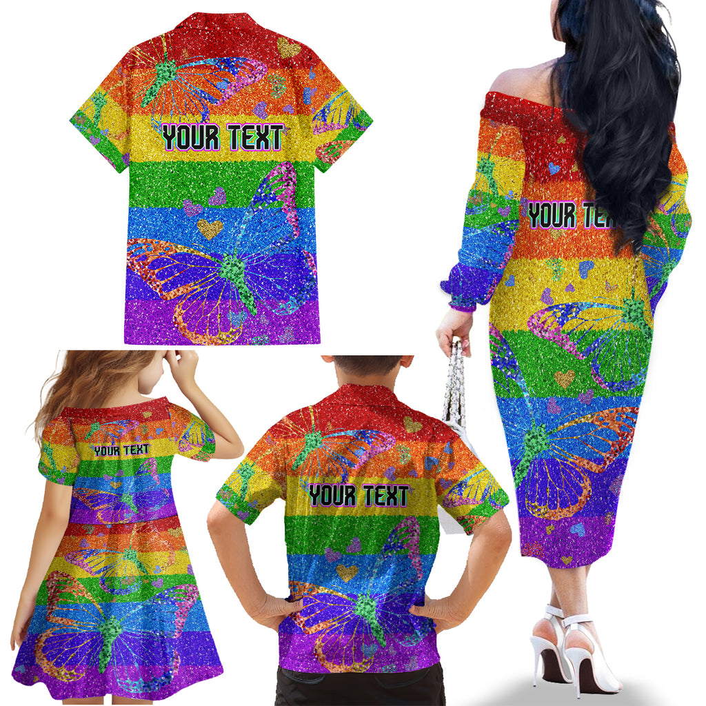 Sydney Mardi Gras Family Matching Off Shoulder Long Sleeve Dress and Hawaiian Shirt Pride Rainbow Glitter Colorful Style
