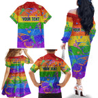 Sydney Mardi Gras Family Matching Off Shoulder Long Sleeve Dress and Hawaiian Shirt Pride Rainbow Glitter Colorful Style
