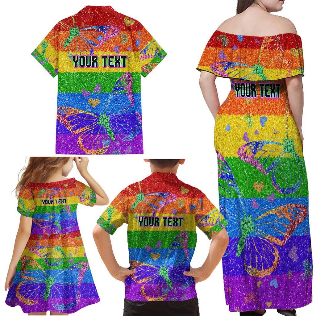 Sydney Mardi Gras Family Matching Off Shoulder Maxi Dress and Hawaiian Shirt Pride Rainbow Glitter Colorful Style