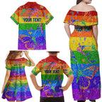 Sydney Mardi Gras Family Matching Off Shoulder Maxi Dress and Hawaiian Shirt Pride Rainbow Glitter Colorful Style