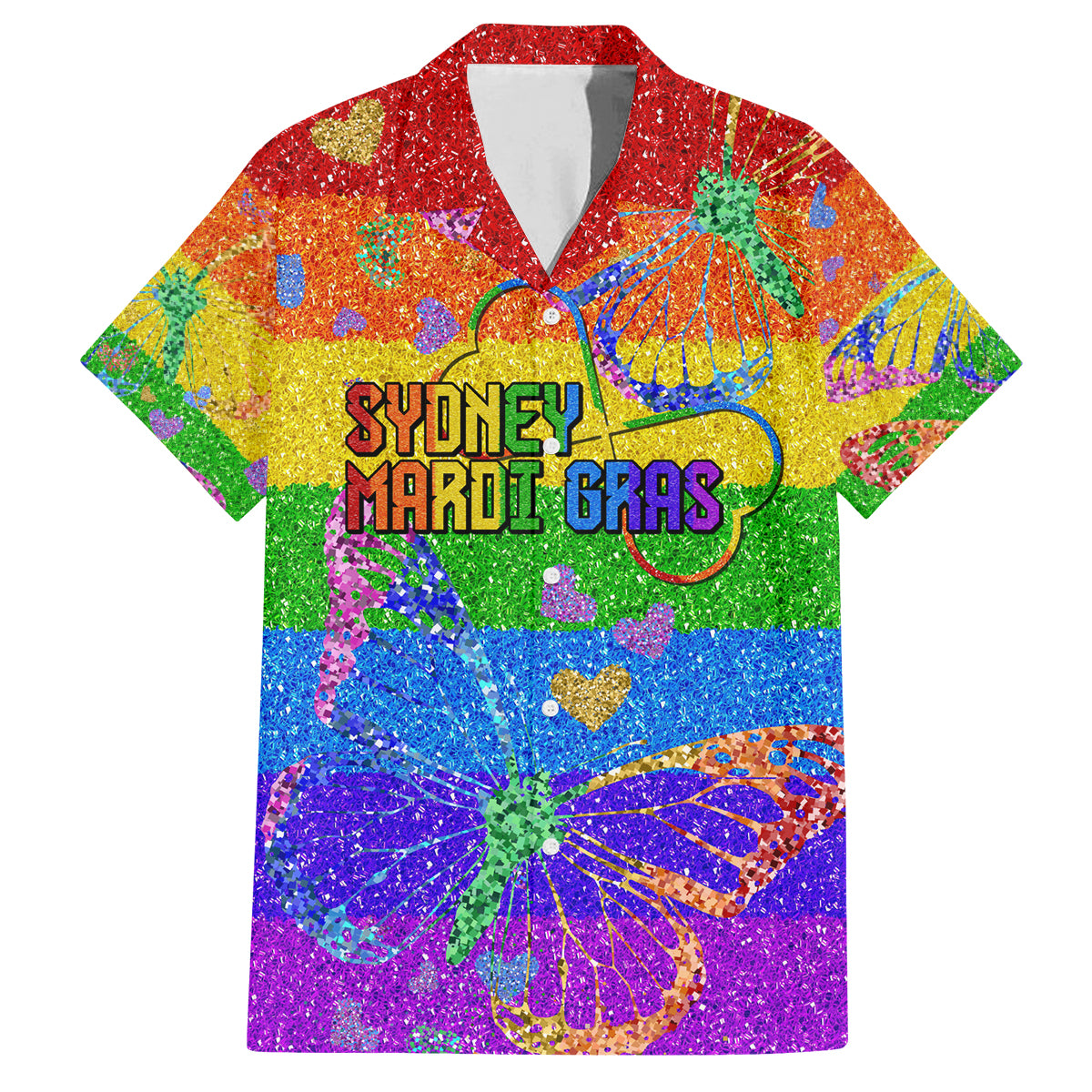 Sydney Mardi Gras Family Matching Off Shoulder Maxi Dress and Hawaiian Shirt Pride Rainbow Glitter Colorful Style