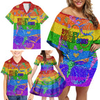 Sydney Mardi Gras Family Matching Off Shoulder Short Dress and Hawaiian Shirt Pride Rainbow Glitter Colorful Style