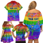 Sydney Mardi Gras Family Matching Off Shoulder Short Dress and Hawaiian Shirt Pride Rainbow Glitter Colorful Style