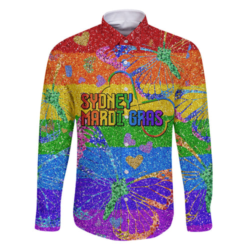 Sydney Mardi Gras Family Matching Off Shoulder Short Dress and Hawaiian Shirt Pride Rainbow Glitter Colorful Style