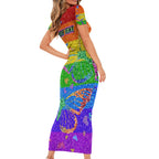 Sydney Mardi Gras Family Matching Short Sleeve Bodycon Dress and Hawaiian Shirt Pride Rainbow Glitter Colorful Style