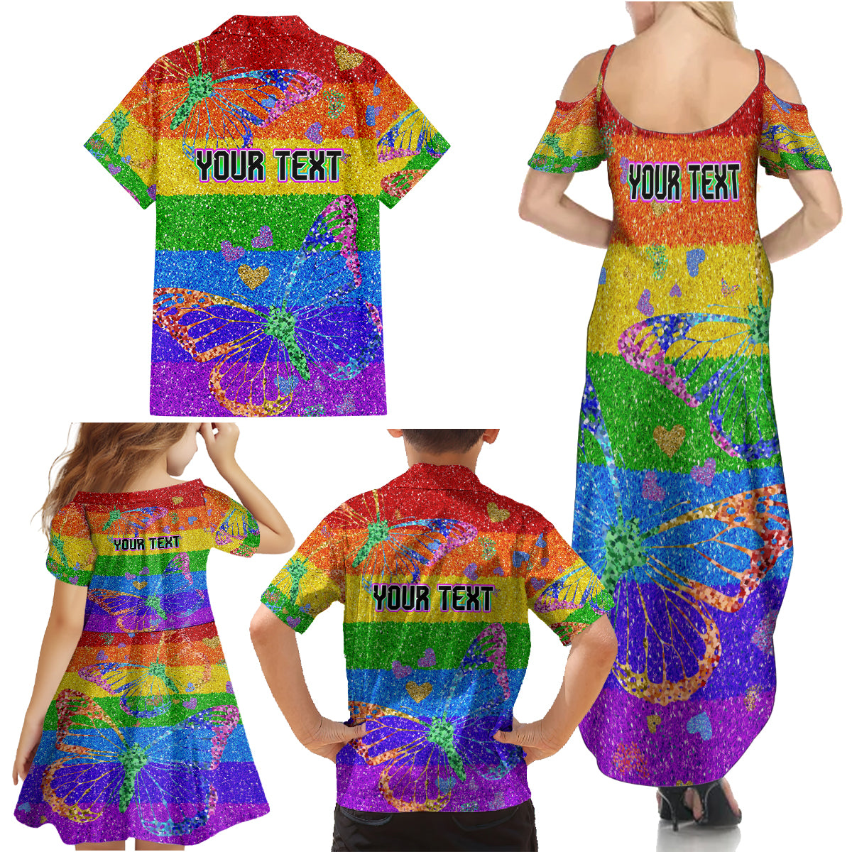 Sydney Mardi Gras Family Matching Summer Maxi Dress and Hawaiian Shirt Pride Rainbow Glitter Colorful Style