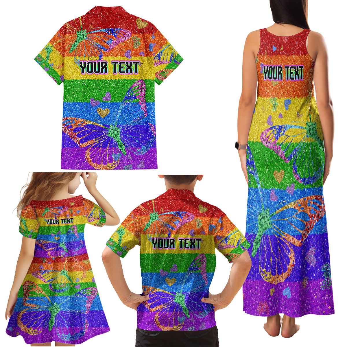 Sydney Mardi Gras Family Matching Tank Maxi Dress and Hawaiian Shirt Pride Rainbow Glitter Colorful Style