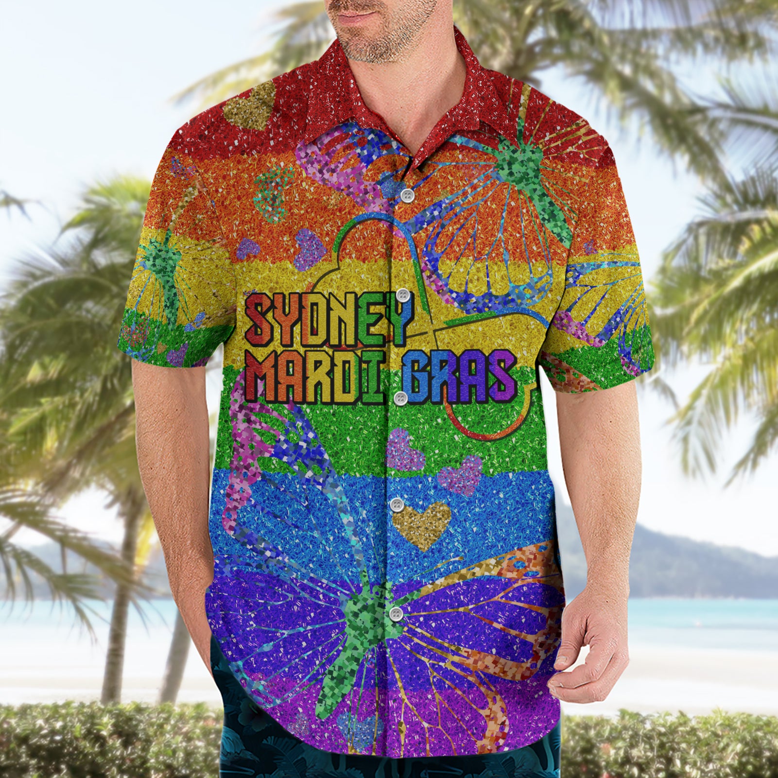 Sydney Mardi Gras Hawaiian Shirt Pride Rainbow Glitter Colorful Style
