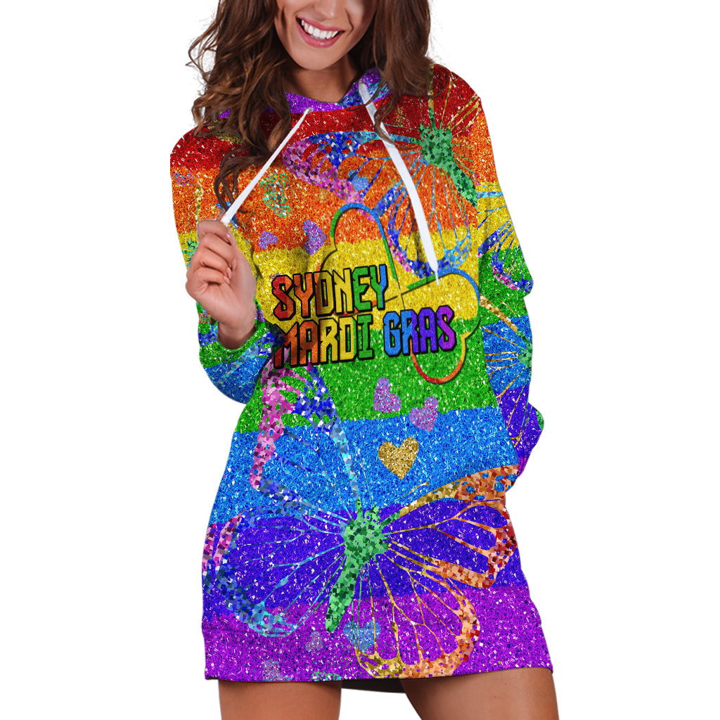 Sydney Mardi Gras Hoodie Dress Pride Rainbow Glitter Colorful Style