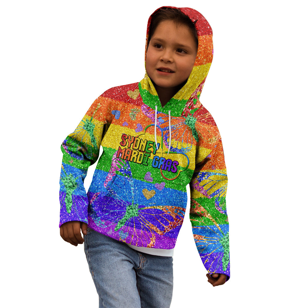 Sydney Mardi Gras Kid Hoodie Pride Rainbow Glitter Colorful Style
