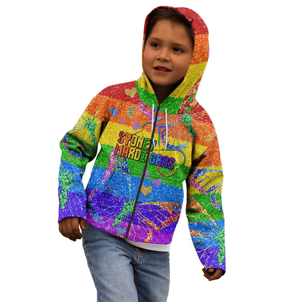 Sydney Mardi Gras Kid Hoodie Pride Rainbow Glitter Colorful Style