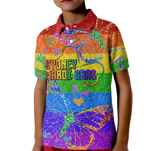 Sydney Mardi Gras Kid Polo Shirt Pride Rainbow Glitter Colorful Style
