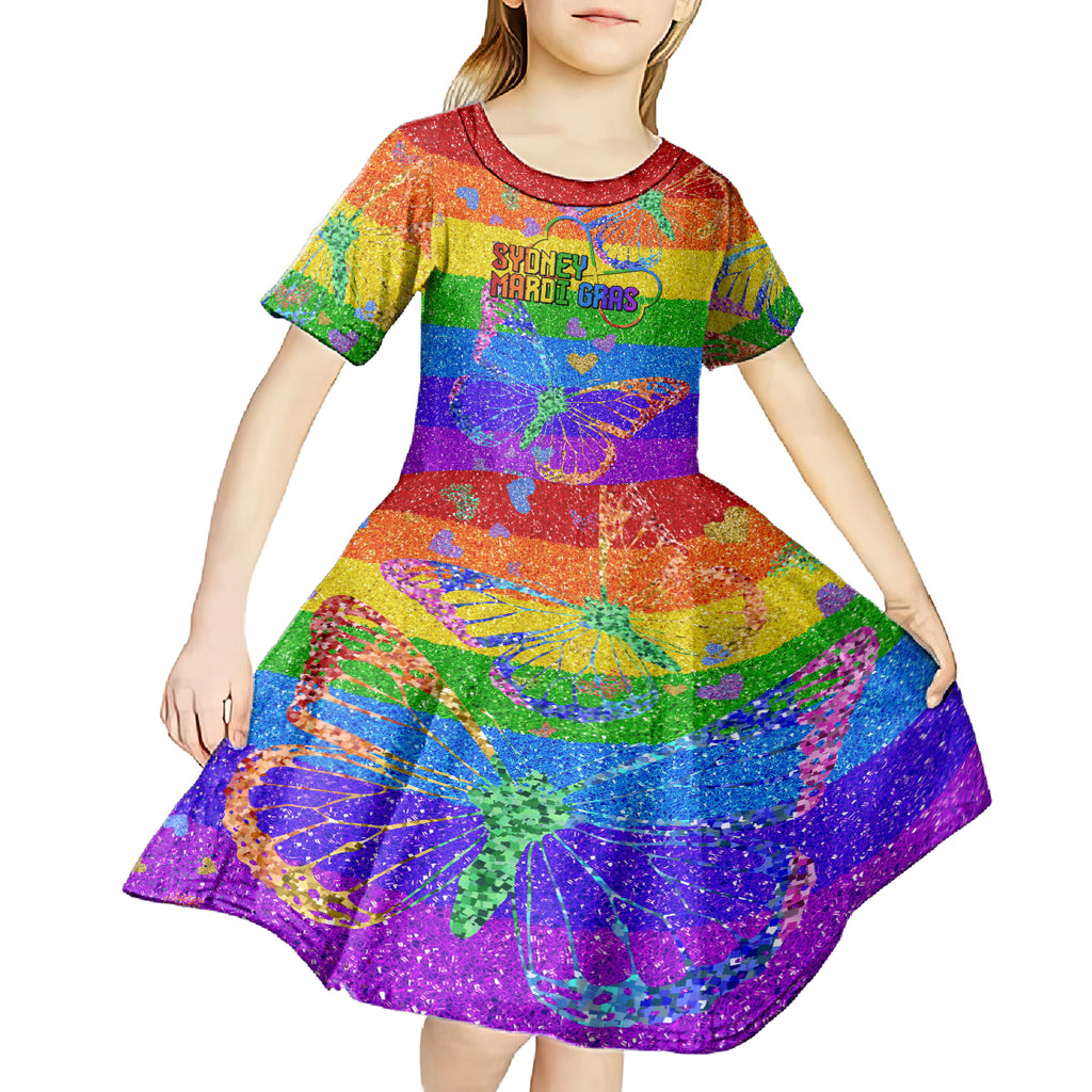 Sydney Mardi Gras Kid Short Sleeve Dress Pride Rainbow Glitter Colorful Style