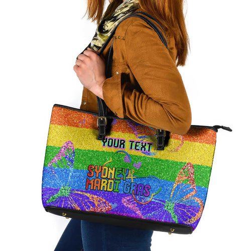 Sydney Mardi Gras Personalized Leather Tote Bag Pride Rainbow Glitter Colorful Style