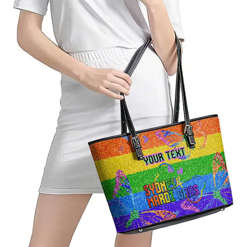 Sydney Mardi Gras Personalized Leather Tote Bag Pride Rainbow Glitter Colorful Style