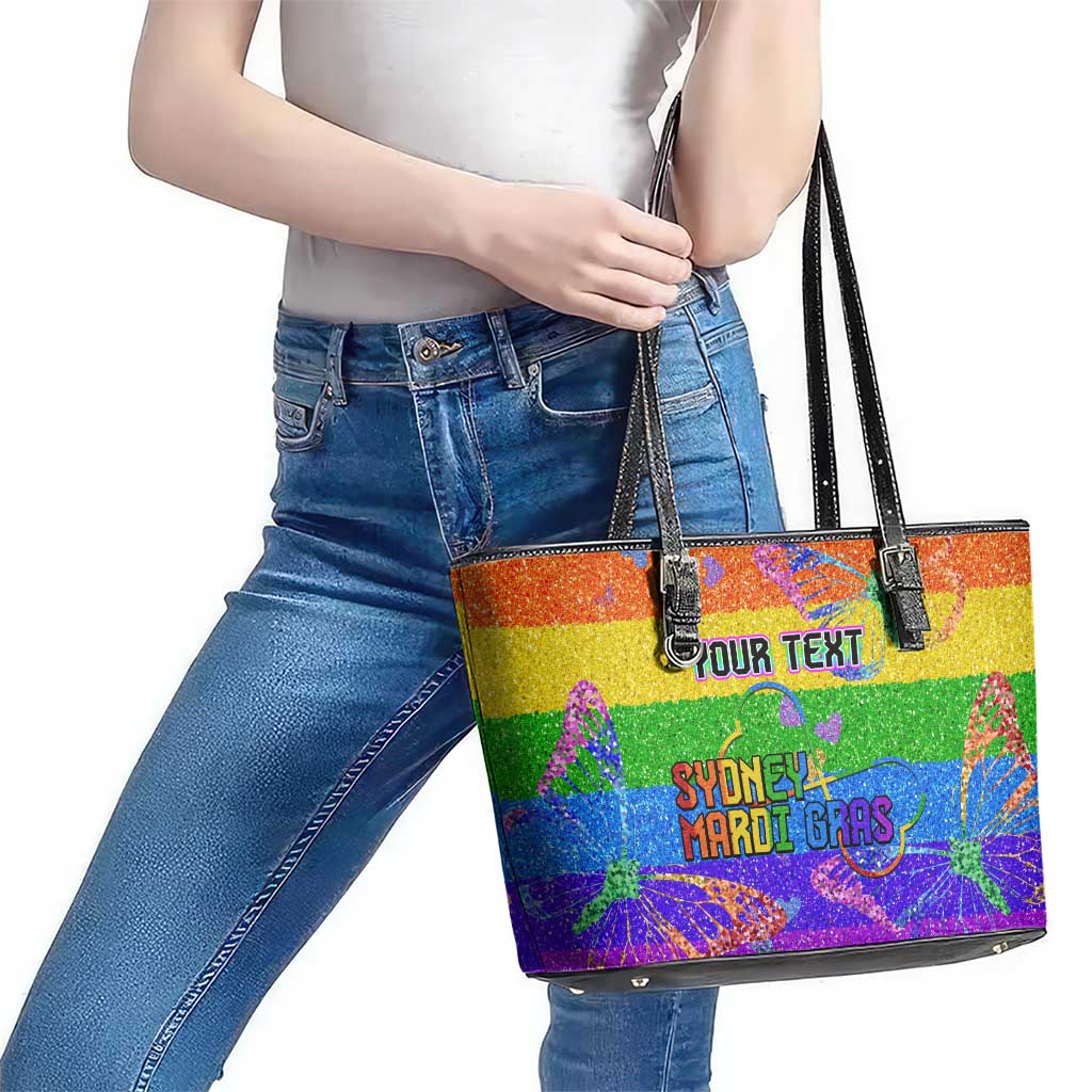 Sydney Mardi Gras Personalized Leather Tote Bag Pride Rainbow Glitter Colorful Style