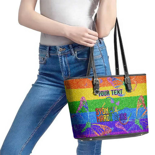 Sydney Mardi Gras Personalized Leather Tote Bag Pride Rainbow Glitter Colorful Style