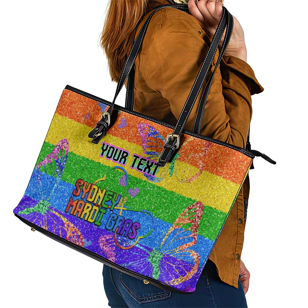 Sydney Mardi Gras Personalized Leather Tote Bag Pride Rainbow Glitter Colorful Style