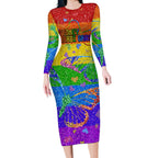 Sydney Mardi Gras Long Sleeve Bodycon Dress Pride Rainbow Glitter Colorful Style