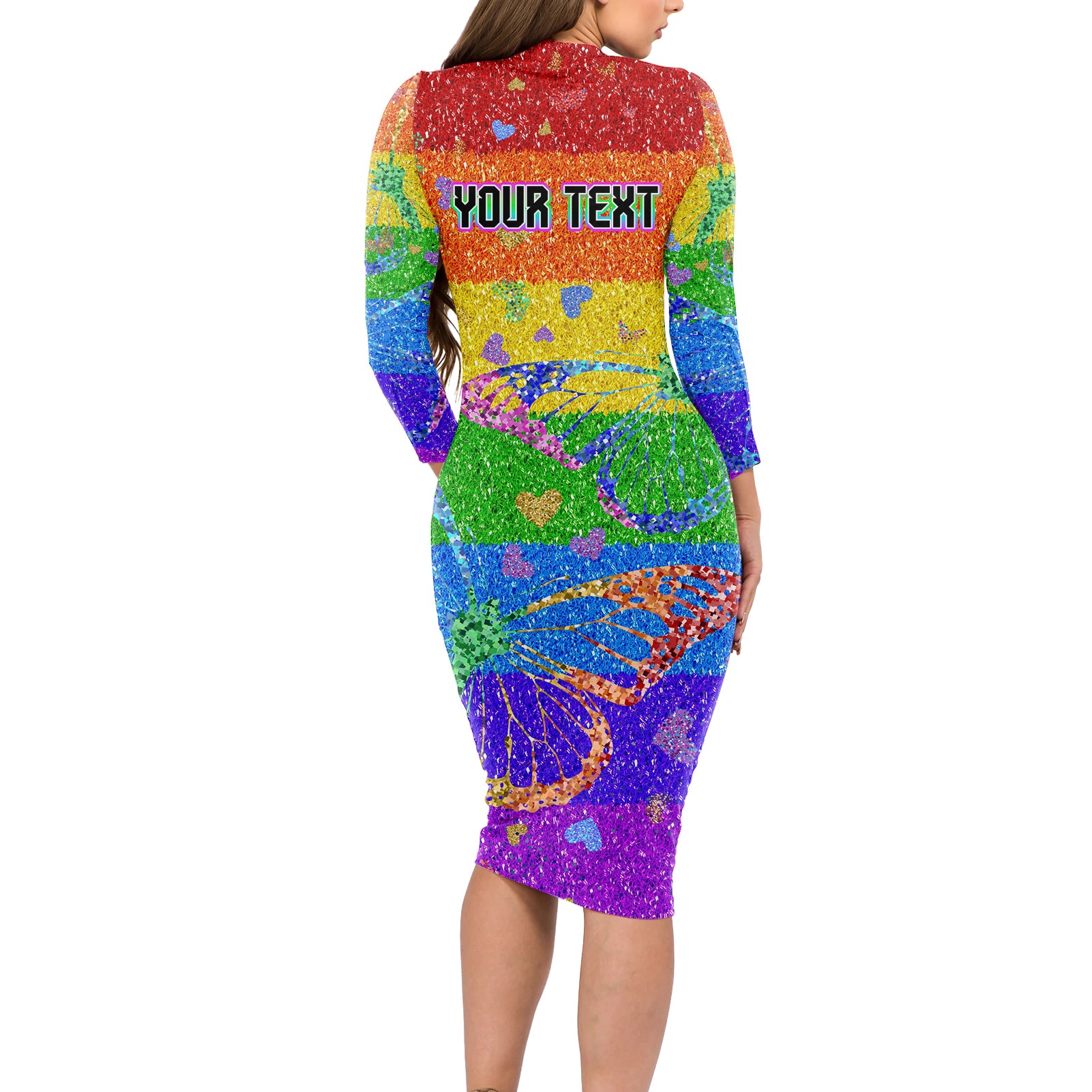 Sydney Mardi Gras Long Sleeve Bodycon Dress Pride Rainbow Glitter Colorful Style