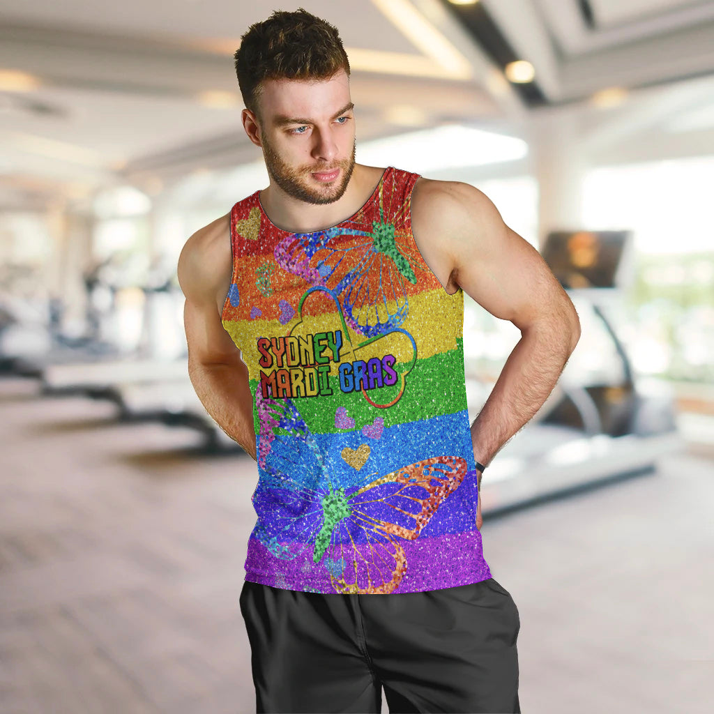 Sydney Mardi Gras Men Tank Top Pride Rainbow Glitter Colorful Style