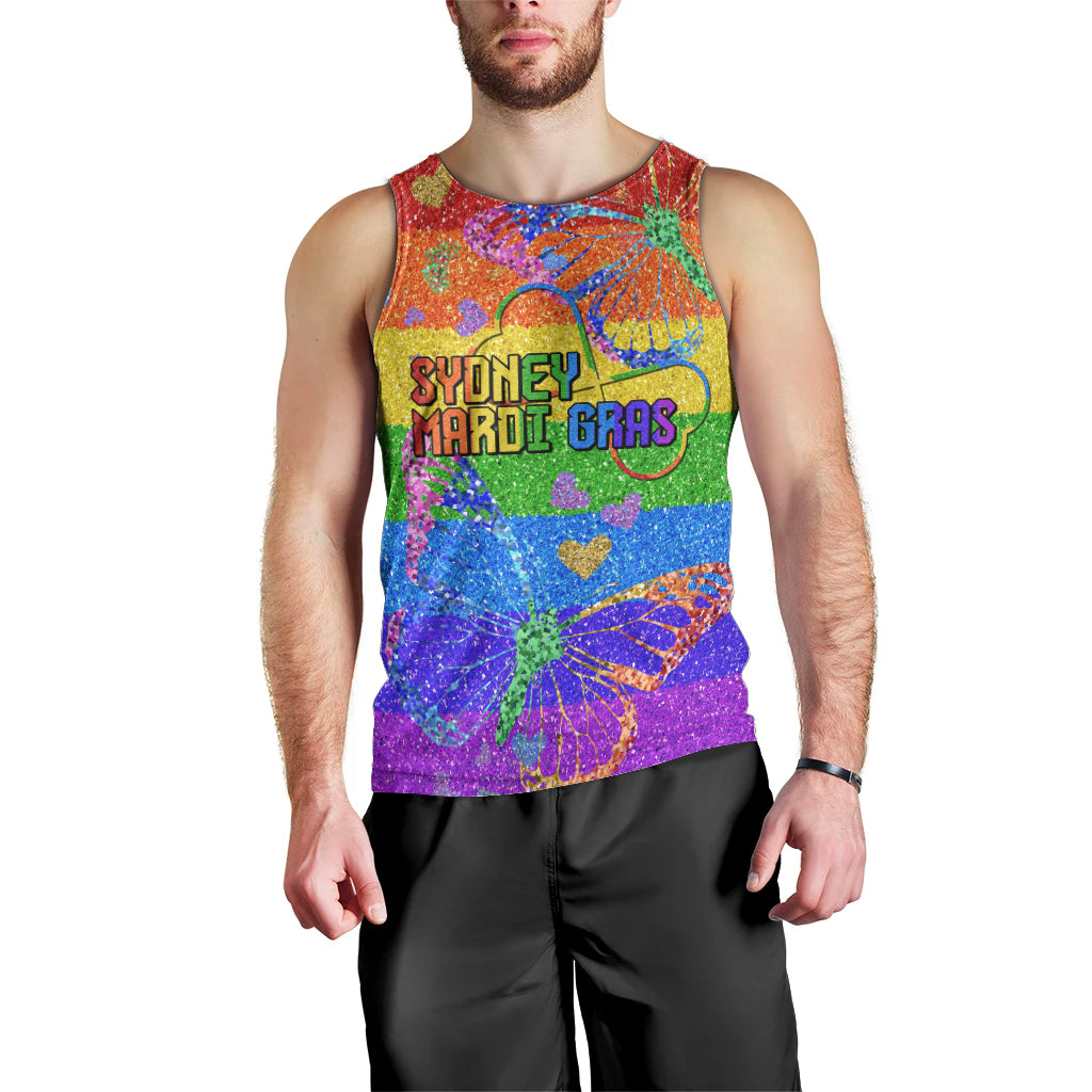 Sydney Mardi Gras Men Tank Top Pride Rainbow Glitter Colorful Style