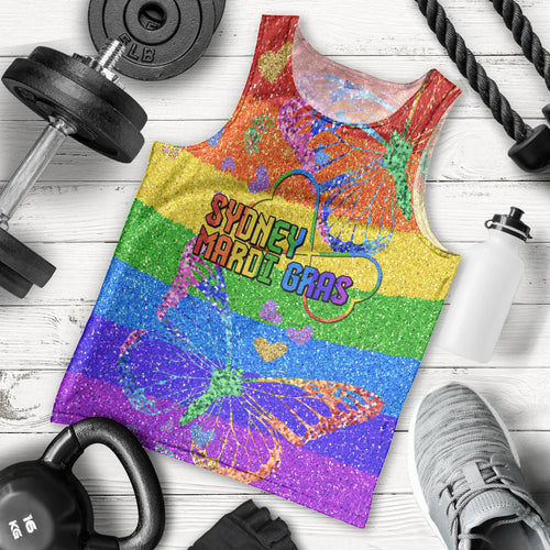 Sydney Mardi Gras Men Tank Top Pride Rainbow Glitter Colorful Style