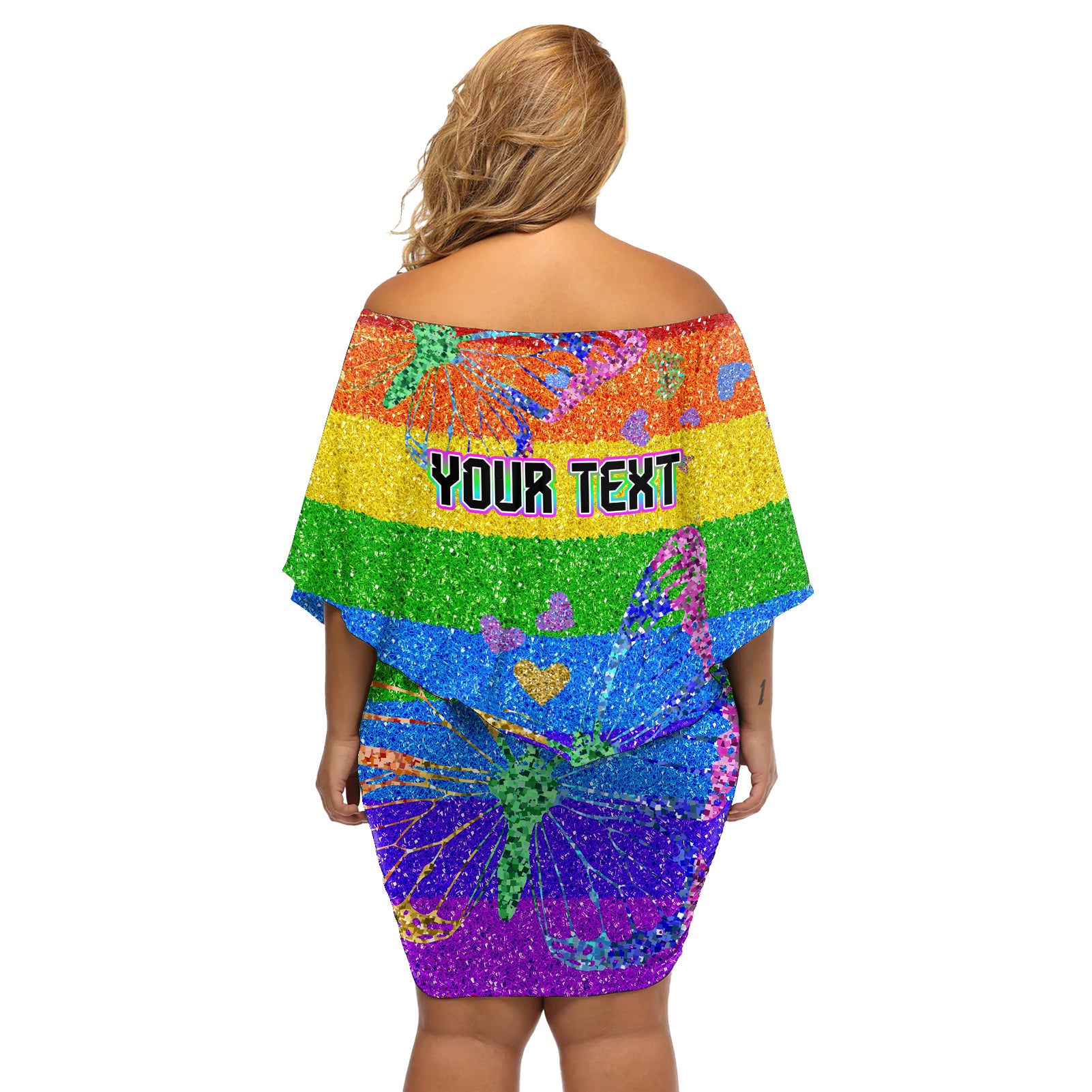 Sydney Mardi Gras Off Shoulder Short Dress Pride Rainbow Glitter Colorful Style