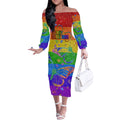 Sydney Mardi Gras Off The Shoulder Long Sleeve Dress Pride Rainbow Glitter Colorful Style