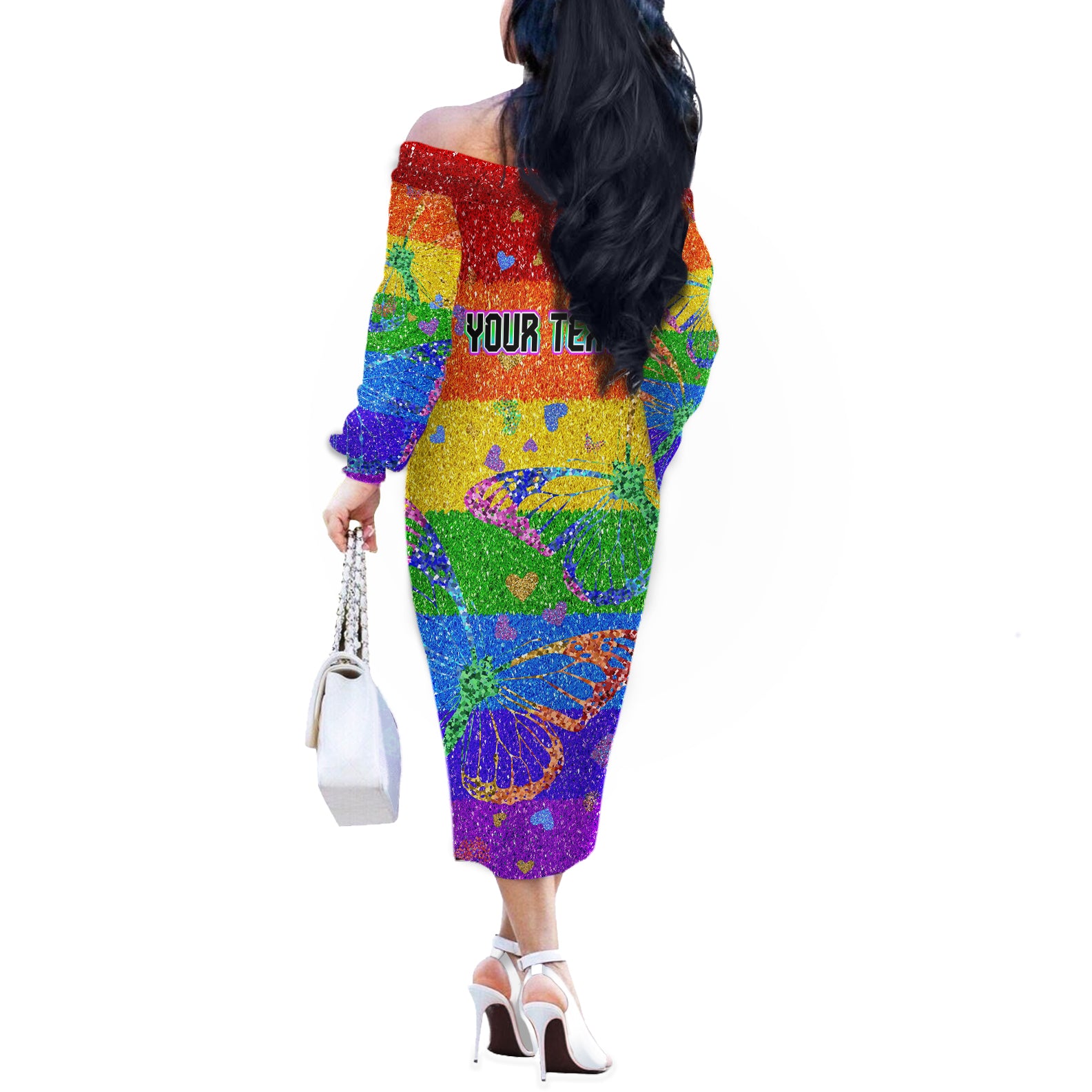 Sydney Mardi Gras Off The Shoulder Long Sleeve Dress Pride Rainbow Glitter Colorful Style