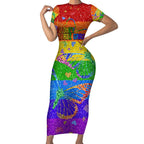 Sydney Mardi Gras Short Sleeve Bodycon Dress Pride Rainbow Glitter Colorful Style