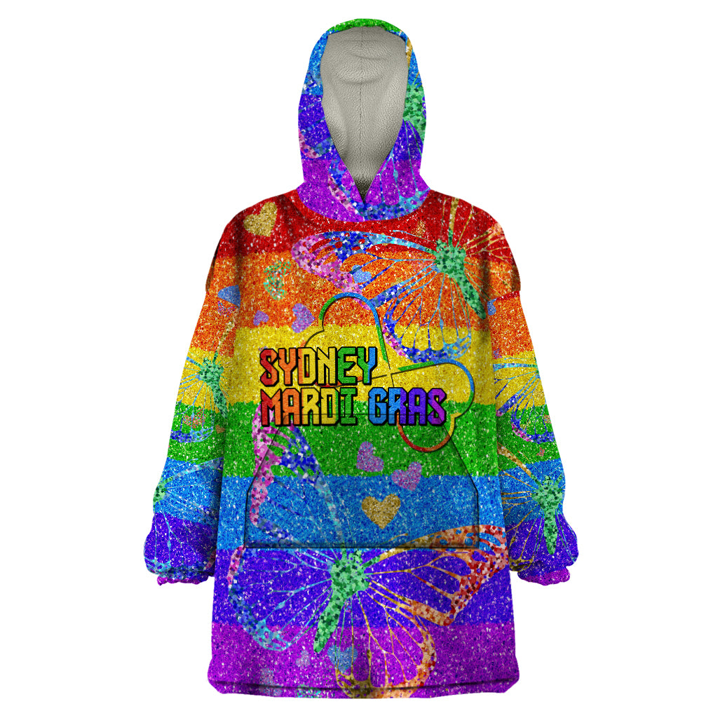 Sydney Mardi Gras Wearable Blanket Hoodie Pride Rainbow Glitter Colorful Style
