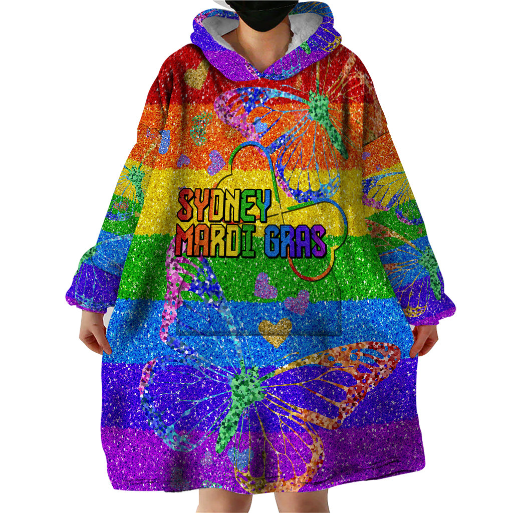 Sydney Mardi Gras Wearable Blanket Hoodie Pride Rainbow Glitter Colorful Style