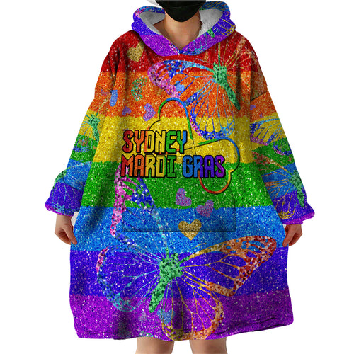 Sydney Mardi Gras Wearable Blanket Hoodie Pride Rainbow Glitter Colorful Style