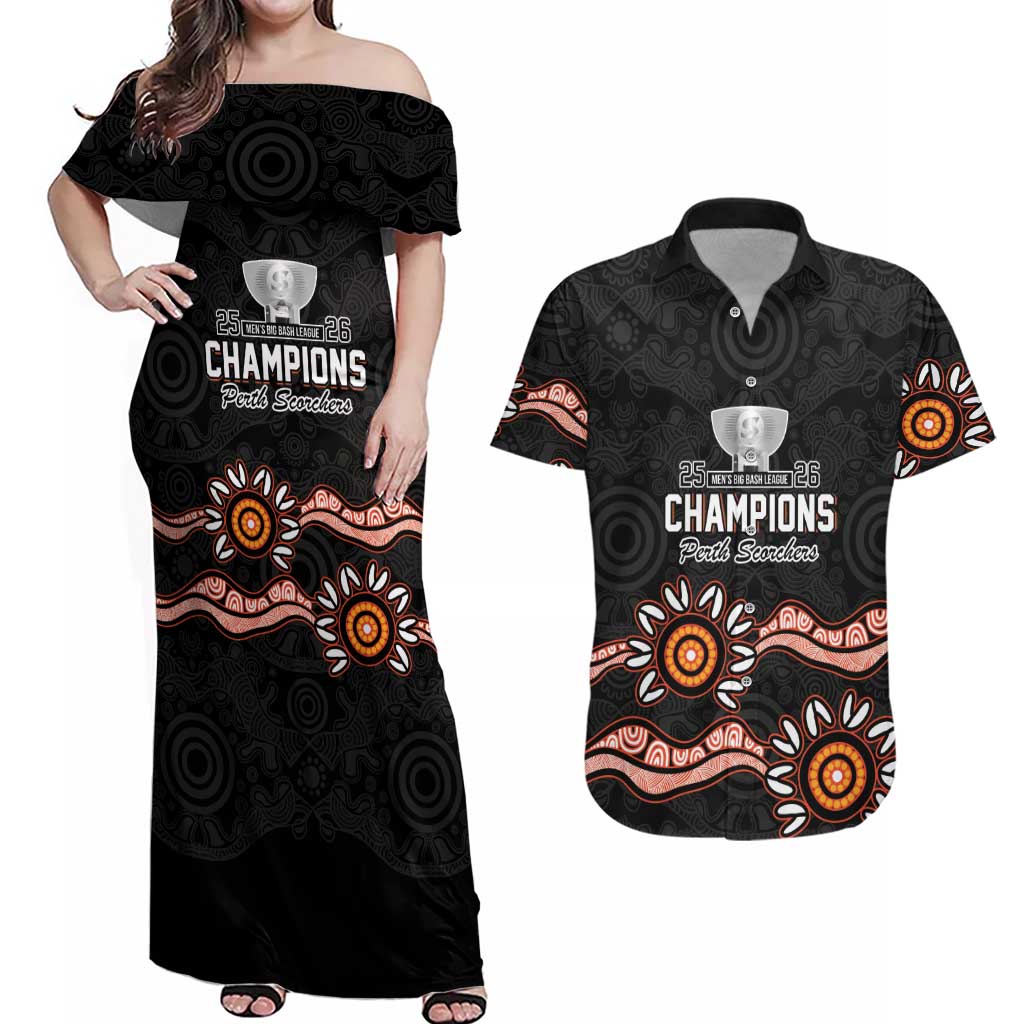 Cricket Australia Perth 6 Times Champions Couples Matching Off Shoulder Maxi Dress and Hawaiian Shirt