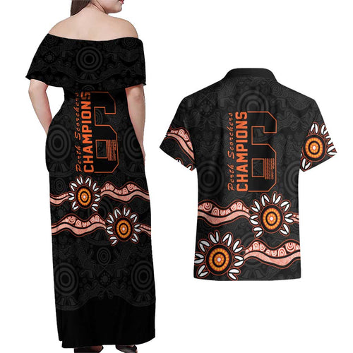 Cricket Australia Perth 6 Times Champions Couples Matching Off Shoulder Maxi Dress and Hawaiian Shirt
