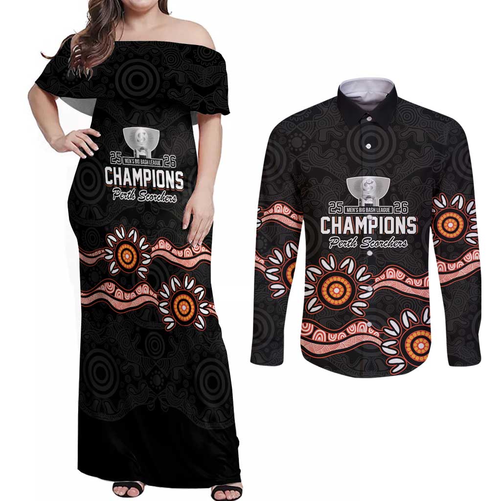 Cricket Australia Perth 6 Times Champions Couples Matching Off Shoulder Maxi Dress and Long Sleeve Button Shirt
