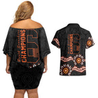 Cricket Australia Perth 6 Times Champions Couples Matching Off Shoulder Short Dress and Hawaiian Shirt