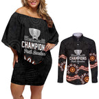 Cricket Australia Perth 6 Times Champions Couples Matching Off Shoulder Short Dress and Long Sleeve Button Shirt