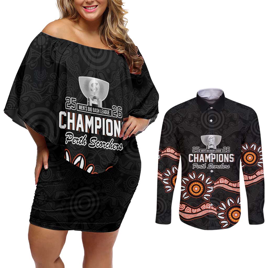 Cricket Australia Perth 6 Times Champions Couples Matching Off Shoulder Short Dress and Long Sleeve Button Shirt