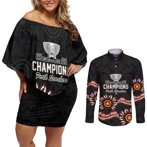 Cricket Australia Perth 6 Times Champions Couples Matching Off Shoulder Short Dress and Long Sleeve Button Shirt