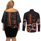 Cricket Australia Perth 6 Times Champions Couples Matching Off Shoulder Short Dress and Long Sleeve Button Shirt